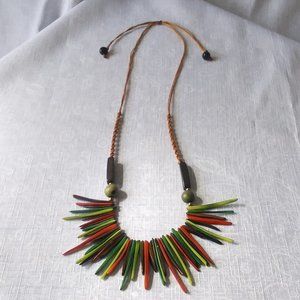 Handmade Tagua Necklace Adjustable Red and Green